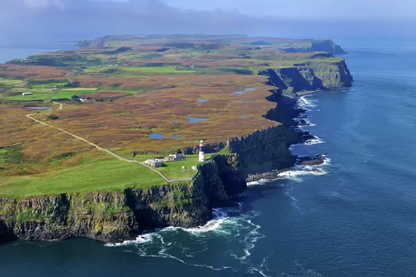 Aerial view of the East Lighthouse, Rathlin Island, County Antrim, Northern Ireland