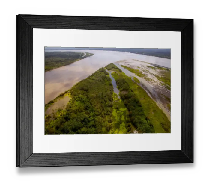 Framed Print : Aerial view of Amazon River, with settlements and secondary rainforest, near Iquitos, Peru Framed Print : Aerial view of Amazon River, with settlements and secondary rainforest, near Iquitos, Peru