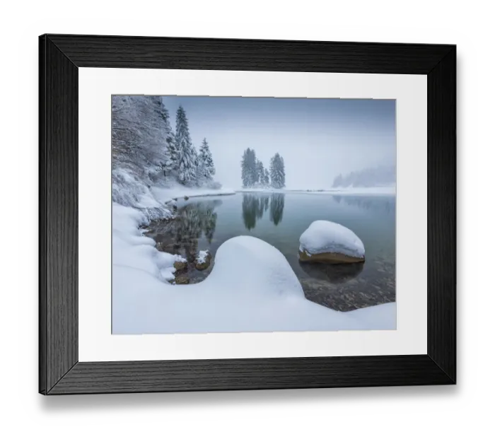 Framed Print : Shore of Lago de Predil covered in snow, Italy, February 2018 Framed Print : Shore of Lago de Predil covered in snow, Italy, February 2018