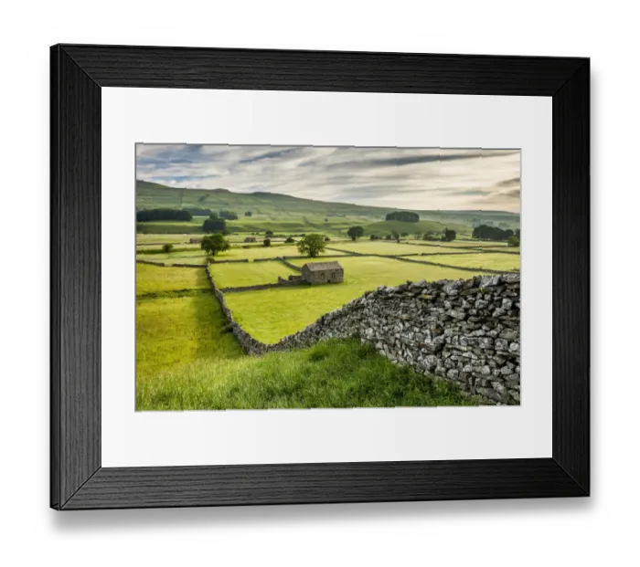 Framed Print : Dry-stone walls and barns in Wensleydale, Yorkshire Dales National Park, North Yorkshire Framed Print : Dry-stone walls and barns in Wensleydale, Yorkshire Dales National Park, North Yorkshire