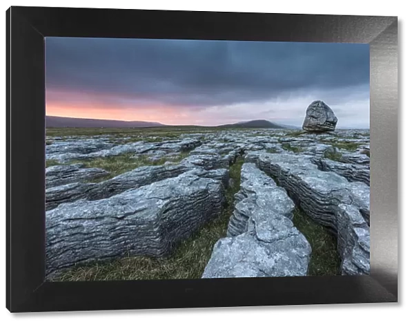 Grykes in limestone pavement at sunset, , Twisteleton Scar End, Yorkshire Dales National Park
