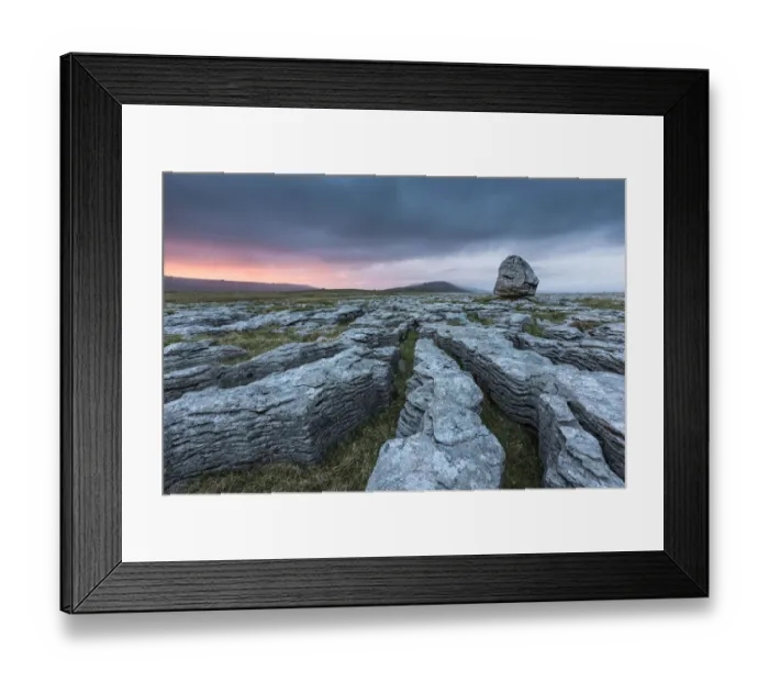 Framed Print : Grykes in limestone pavement at sunset, , Twisteleton Scar End, Yorkshire Dales National Park