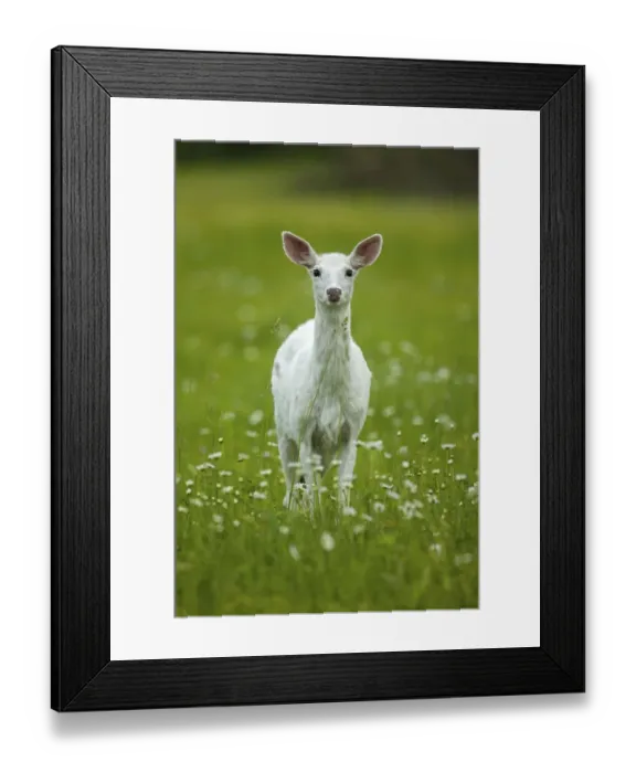 Framed Print : White-tailed deer (Odocoileus virginianus), leucistic white doe, New York, USA, June Framed Print : White-tailed deer (Odocoileus virginianus), leucistic white doe, New York, USA, June