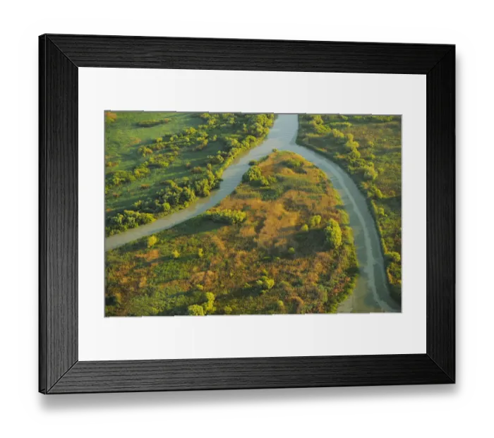 Framed Print : Aerial view over the Danube delta rewilding area, showing various waterways, Romania Framed Print : Aerial view over the Danube delta rewilding area, showing various waterways, Romania