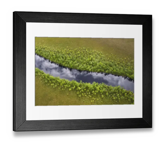 Framed Print : RF- Aerial view of river with clouds reflected in water, Sjaunja Bird Protection Area Framed Print : RF- Aerial view of river with clouds reflected in water, Sjaunja Bird Protection Area