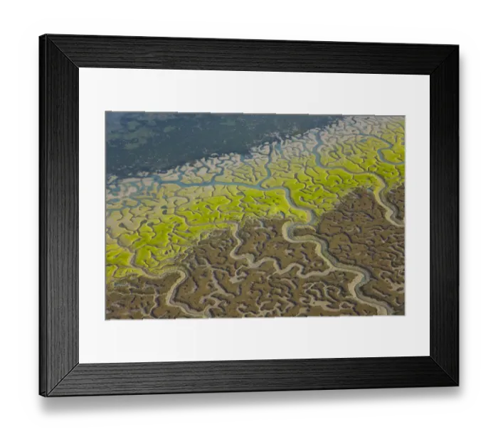 Framed Print : Aerial view of the coast, river beds and saltmarshes of the Bahia / Bay de Cadiz Natural Park Framed Print : Aerial view of the coast, river beds and saltmarshes of the Bahia / Bay de Cadiz Natural Park