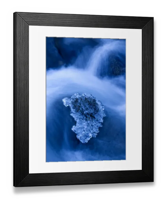 Framed Print : Ice in flowing river water. Scotland, UK, February