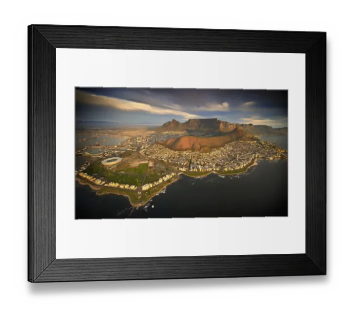 Framed Print : Aerial view of Cape Town city with Table Mountain, South Africa, taken from helicopter Framed Print : Aerial view of Cape Town city with Table Mountain, South Africa, taken from helicopter