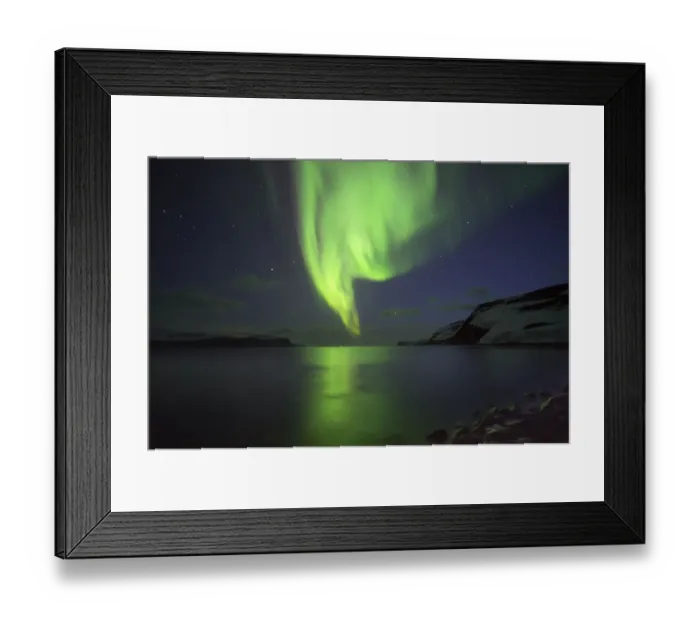 Framed Print : Aurora Borealis and coastline at Hornstrandir, Iceland. April 2016 Framed Print : Aurora Borealis and coastline at Hornstrandir, Iceland. April 2016