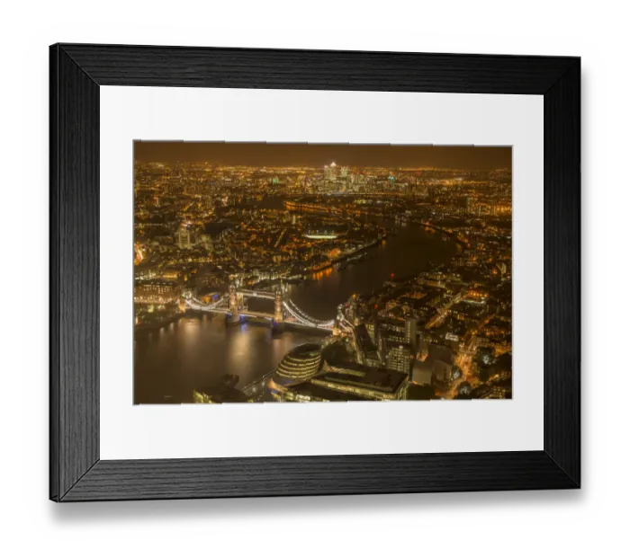 Framed Print : Aerial view of River Thames and Tower Bridge in London at night. October 2014 Framed Print : Aerial view of River Thames and Tower Bridge in London at night. October 2014