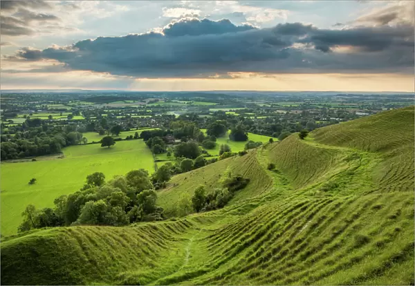 Ramparts of the prehistoric hill fort on Hambledon Hill above the Blackmore Vale