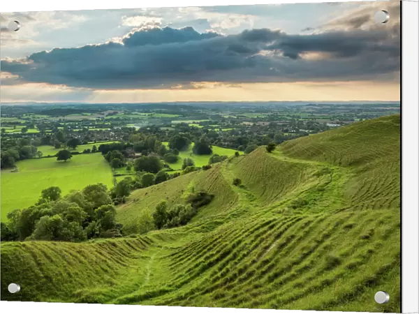 Ramparts of the prehistoric hill fort on Hambledon Hill above the Blackmore Vale