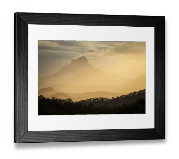 Framed Print : Mount Lindesay, forests and low clouds at sunset, view from Kamarun lookout. Green Mountains Framed Print : Mount Lindesay, forests and low clouds at sunset, view from Kamarun lookout. Green Mountains
