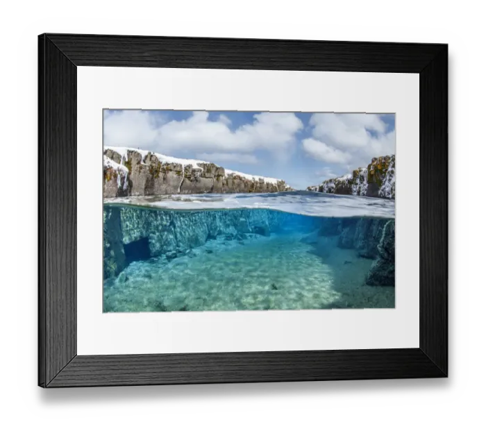 Framed Print : Split level view of volcanic crack Nesgja, in Asbyrgi National Park, northern Iceland Framed Print : Split level view of volcanic crack Nesgja, in Asbyrgi National Park, northern Iceland