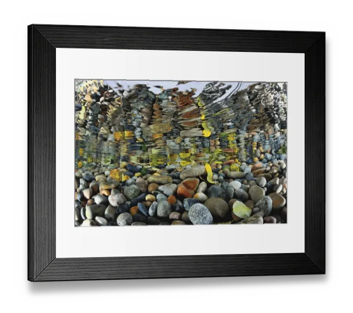 Framed Print : Pebbles reflected in the water surface at mouth of Sheryldy river, Lake Baikal, Siberia, Russia Framed Print : Pebbles reflected in the water surface at mouth of Sheryldy river, Lake Baikal, Siberia, Russia