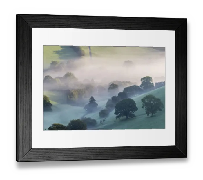 Framed Print : Misty morning view of Exmoor countryside from Winsford Hill, Exmoor National Park Framed Print : Misty morning view of Exmoor countryside from Winsford Hill, Exmoor National Park
