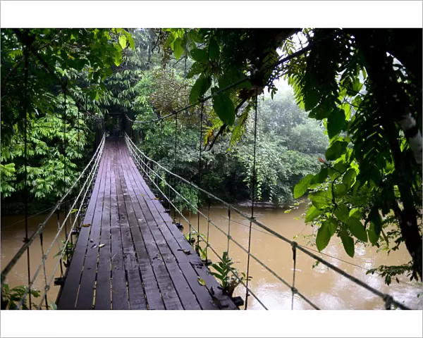 Suspension bridge across the river, entrance to Gunung Mulu National Park UNESCO
