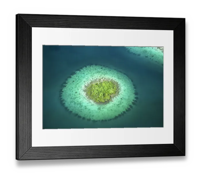 Framed Print : Aerial view of small coral island, Western Provinces, Solomon Islands Framed Print : Aerial view of small coral island, Western Provinces, Solomon Islands