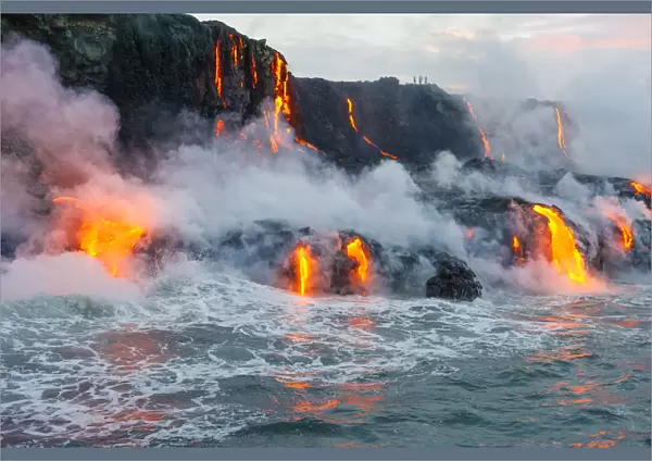Lava flow from Kilauea Volcano flowing into the Pacific Ocean, Kalapana Coast, Big Island, Hawaii