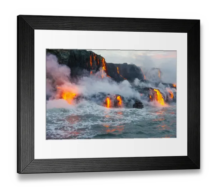 Framed Print : Lava flow from Kilauea Volcano flowing into the Pacific Ocean, Kalapana Coast, Big Island, Hawaii