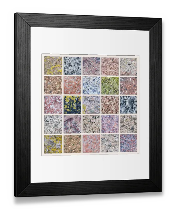 Framed Print : Composite photograph showing diversity of colour and pattern in samples of granite Framed Print : Composite photograph showing diversity of colour and pattern in samples of granite