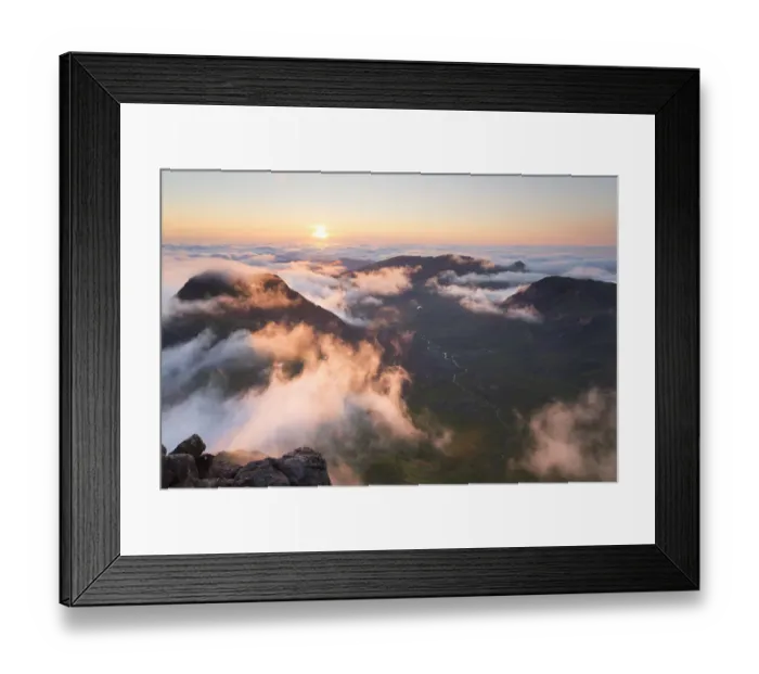 Framed Print : Evening view from Askival mountain over inversion layer and the Atlantic corrie, Isle of Rum Framed Print : Evening view from Askival mountain over inversion layer and the Atlantic corrie, Isle of Rum