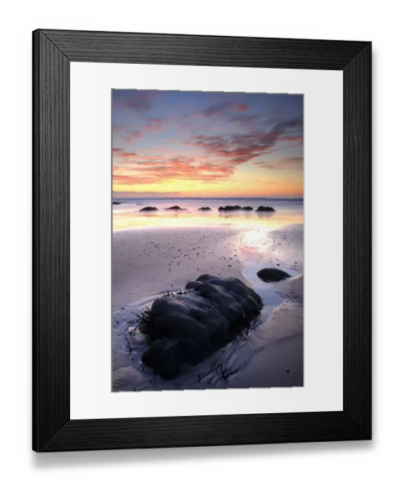 Framed Print : Low tide at Sandymouth bay, sunset, north Cornwall, UK. January 2009