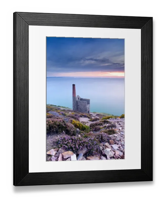 Framed Print : View of Towanroath Engine House and out over the sea in the late evening light. Wheal Coates