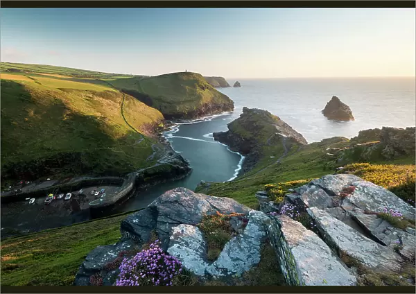 Boscastle harbour and coastline, evening light, Cornwall, UK, May 2013