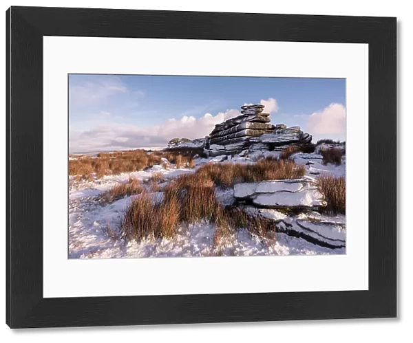 Great Mis Tor covered in snow, Dartmoor National Park, Devon, England, UK, January 2015
