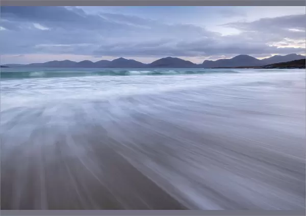 Luskentye beach, mountains and incoming tide, Isle of Lewis and Harris, Outer Hebrides