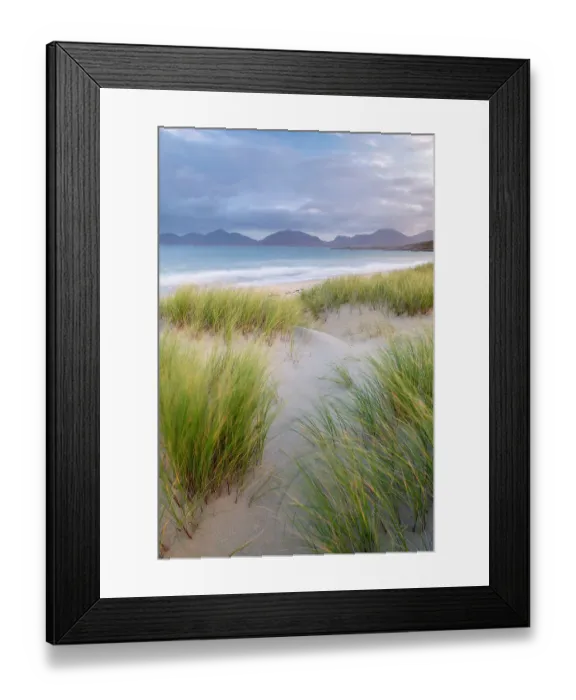 Framed Print : Sand dunes, marram grass (Ammophila arenaria) and beach at sunrise, Luskentyre, Isle of Harris, Scotland, UK. October 2018 Framed Print : Sand dunes, marram grass (Ammophila arenaria) and beach at sunrise, Luskentyre, Isle of Harris, Scotland, UK. October 2018
