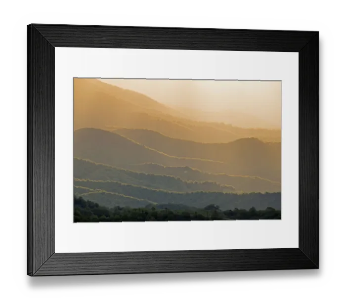 Framed Print : Landscape of Hills at the Melnik earth pyramids at sunrise, Foothills of Pirin Mountains