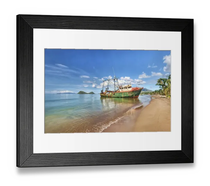 Framed Print : Shipwreck washed ashore by hurricane Maria. Dominica, December 2017. Stitched panorama Framed Print : Shipwreck washed ashore by hurricane Maria. Dominica, December 2017. Stitched panorama