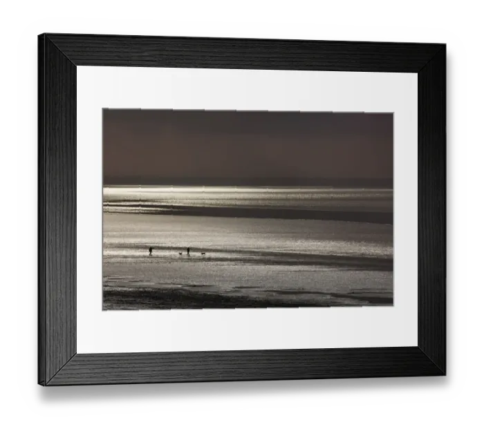 Framed Print : Dog walkers walking along The Wash in evening low tide, Norfolk, UK August 2013 Framed Print : Dog walkers walking along The Wash in evening low tide, Norfolk, UK August 2013