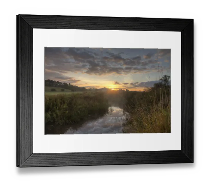Framed Print : River Brue, at dawn with Glastonbury Tor in background, Somerset, UK, August Framed Print : River Brue, at dawn with Glastonbury Tor in background, Somerset, UK, August