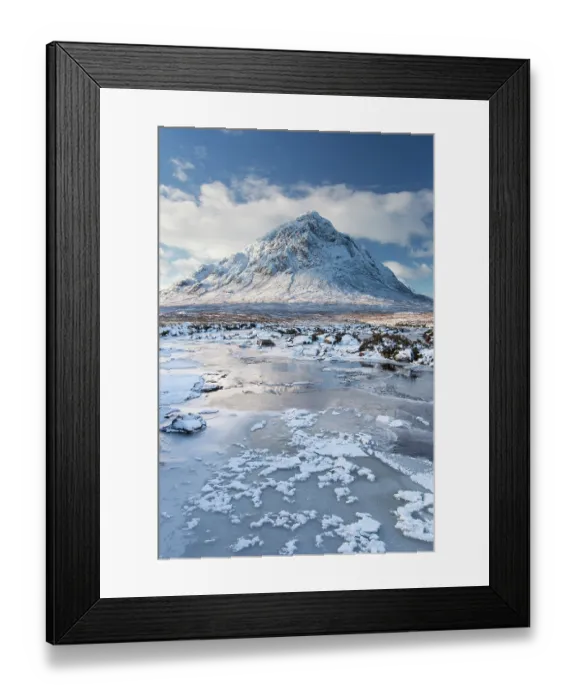 Framed Print : Buacaille Etive Mor and River Etive in winter, Rannoch Moor, Glencoe, Scotland, UK.December Framed Print : Buacaille Etive Mor and River Etive in winter, Rannoch Moor, Glencoe, Scotland, UK.December