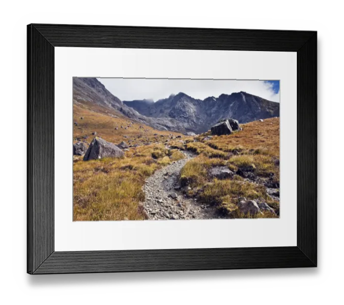 Framed Print : Footpath leading up to Ciore Lagan and Sgurr Sgumain, above Glenbrittle. Cuillin Hills / Mts Framed Print : Footpath leading up to Ciore Lagan and Sgurr Sgumain, above Glenbrittle. Cuillin Hills / Mts