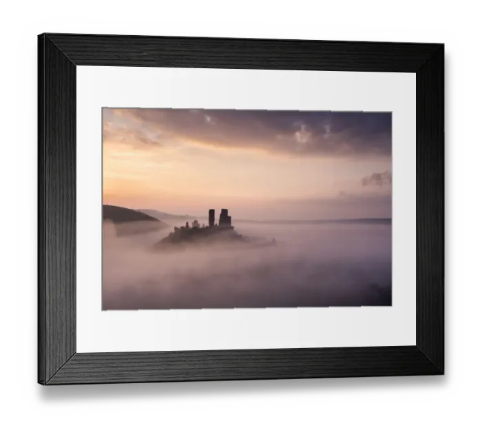 Framed Print : Corfe castle and village at dawn with mist, Corfe Castle, The Purbecks, Dorset, UK Framed Print : Corfe castle and village at dawn with mist, Corfe Castle, The Purbecks, Dorset, UK