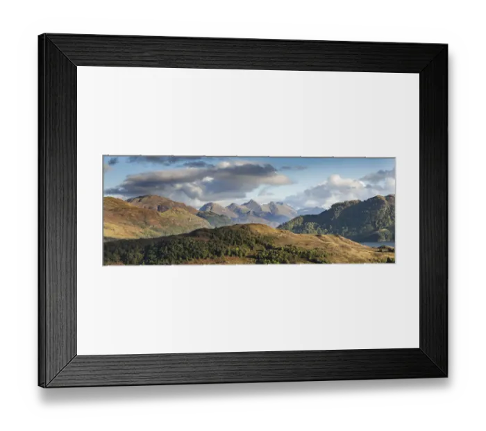 Framed Print : Partially wooded uplands with Five Sisters of Kintail in background, Northwest Highlands Framed Print : Partially wooded uplands with Five Sisters of Kintail in background, Northwest Highlands