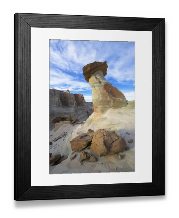 Framed Print : Hoodoo formation with caprock, at Stud Horse Point, Utah, January Framed Print : Hoodoo formation with caprock, at Stud Horse Point, Utah, January