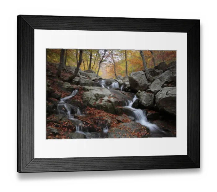 Framed Print : Waterfall in autumnal beechwood in Montseny Natural Park, Barcelona, Spain Framed Print : Waterfall in autumnal beechwood in Montseny Natural Park, Barcelona, Spain