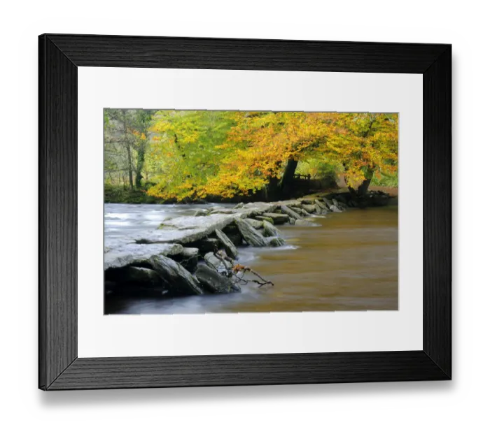 Framed Print : Tarr Steps Clapper Bridge and the River Barle, autumn, nr Withypool, Exmoor National Park