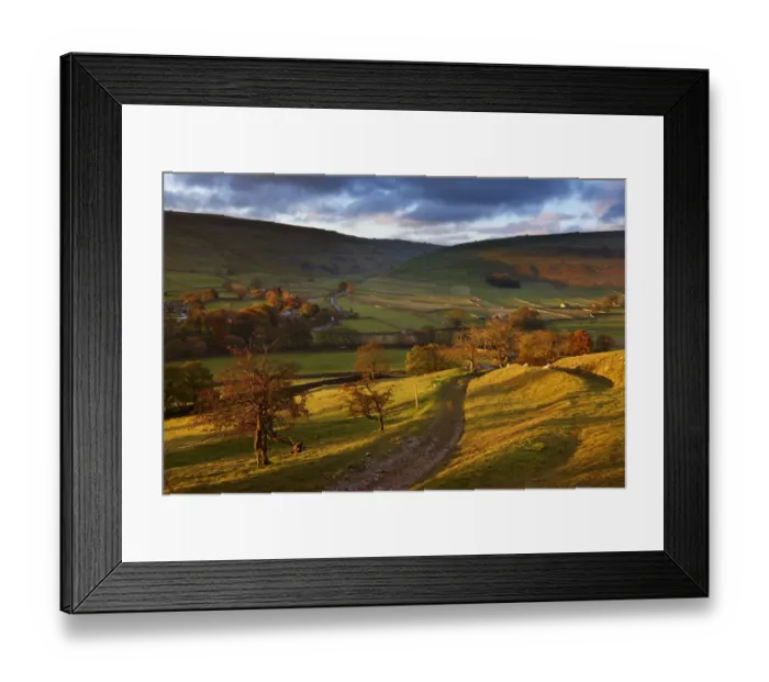 Framed Print : First light on the autumn colours at Arncliffe in Littondale, Yorkshire Dales National Park