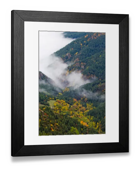 Framed Print : A high view of mist shrouding an autumnal valley. Cadi Natural Park, Catalonia, Barcelona province Framed Print : A high view of mist shrouding an autumnal valley. Cadi Natural Park, Catalonia, Barcelona province