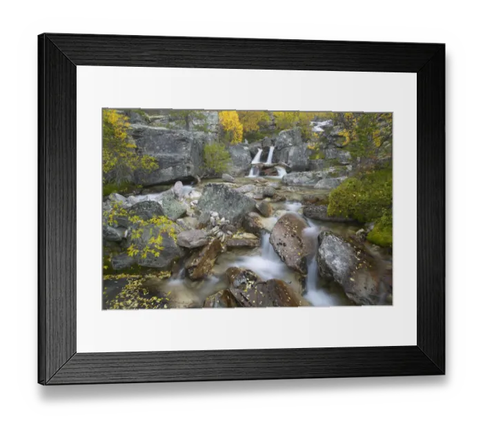 Framed Print : Waterfall cascading through rocky gorge in autumn, Stor-Elvdal, near Rondane National Park Framed Print : Waterfall cascading through rocky gorge in autumn, Stor-Elvdal, near Rondane National Park