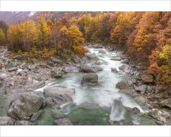 Landscape of the Verzasca River in autumn, Canton Tessin, Switzerland, November 2011