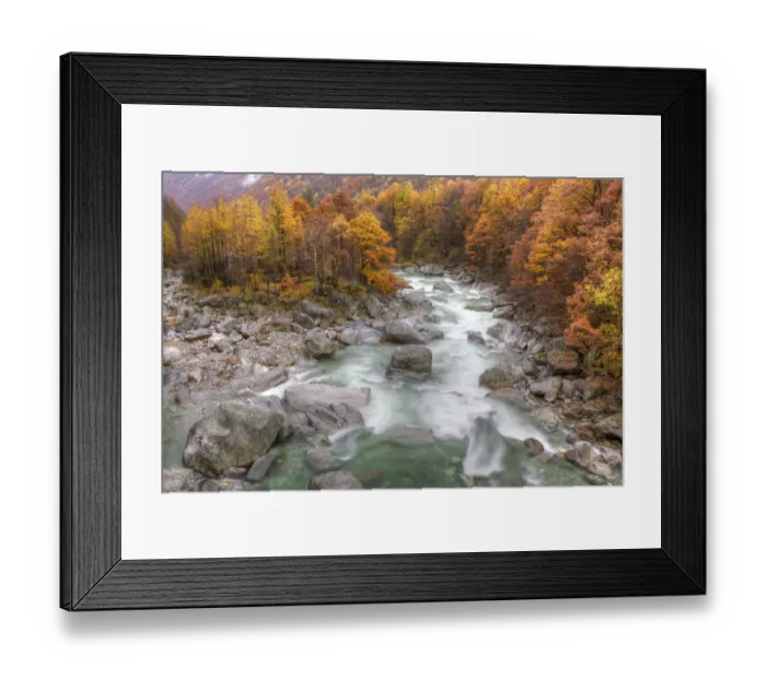 Framed Print : Landscape of the Verzasca River in autumn, Canton Tessin, Switzerland, November 2011 Framed Print : Landscape of the Verzasca River in autumn, Canton Tessin, Switzerland, November 2011