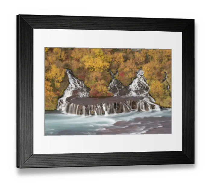 Framed Print : Waterfalls flowing into Hvita River at Hraunfossar, Iceland, September 2013 Framed Print : Waterfalls flowing into Hvita River at Hraunfossar, Iceland, September 2013