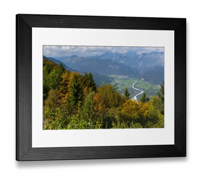 Framed Print : Kobarid and the Soca River in Soca Valley, Julian Alps, Slovenia, October 2014 Framed Print : Kobarid and the Soca River in Soca Valley, Julian Alps, Slovenia, October 2014